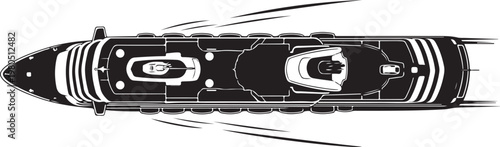 Luxury yacht, speedboat, boat, nautical icon, vector illustration, black and white