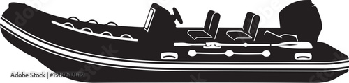 Inflatable boat, rubber dinghy, black, vector icon, nautical symbol, watercraft