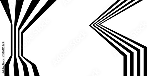 Perspective lines black stripes with 3d dimensional effect. Geometric vector abstract background