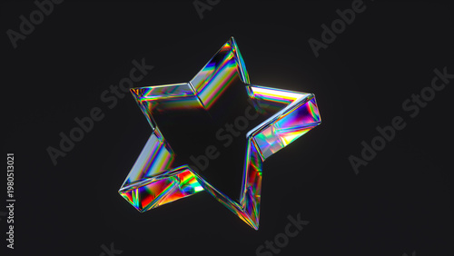 Canvastavla 3D render of crystal star with chromatic aberration and rainbow light refraction