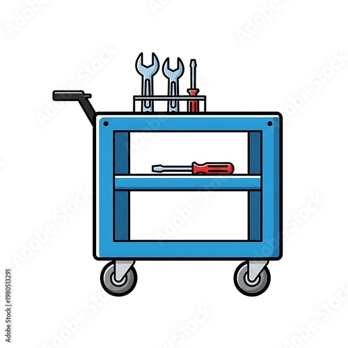 Blue tool cart with wheels.
