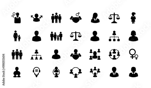 Community and equality icon set flat vector gender balance teamwork social values illustration