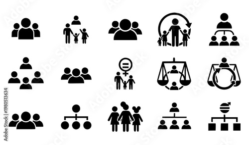 Community equality silhouette icon set teamwork gender balance social values vector collection