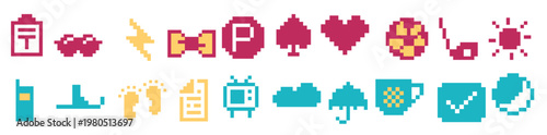 pixelated icon element set
