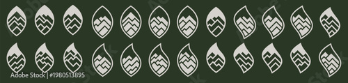 set of flat line mountain leaf logo icon