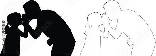 Silhouette And Line Art Embrace Between Two People Different Styles