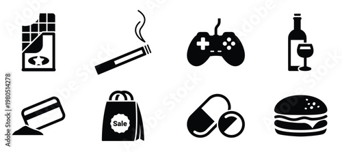  set of simple icons on a theme addiction vector design