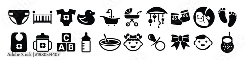 set of simple icons on a theme child infant childhood