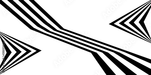 Perspective lines black stripes with 3d dimensional effect. Geometric vector abstract background