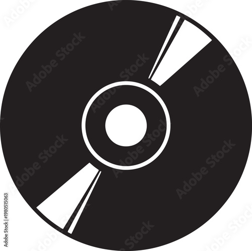 Black CD icon, compact disc symbol, music media sign, glossy audio disk
