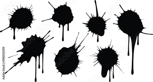Black Ink Splatters on White Background
