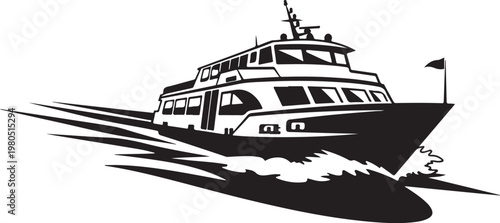 Speedboat, yacht, boat, vector, black, illustration, nautical, graphic