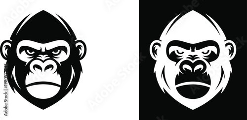 Black and white gorilla head left and right primate