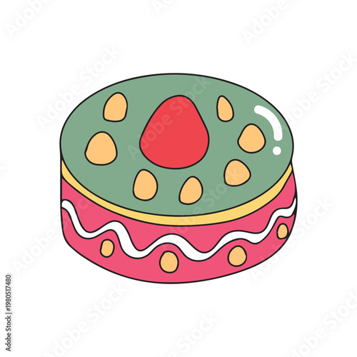 A delicious slice of strawberry cake with cream and chocolate on a plate, decorated with fresh berries, perfect for a sweet celebration dessert