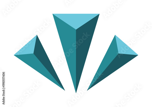 Vector design featuring three teal geometric diamond shapes pointing downward