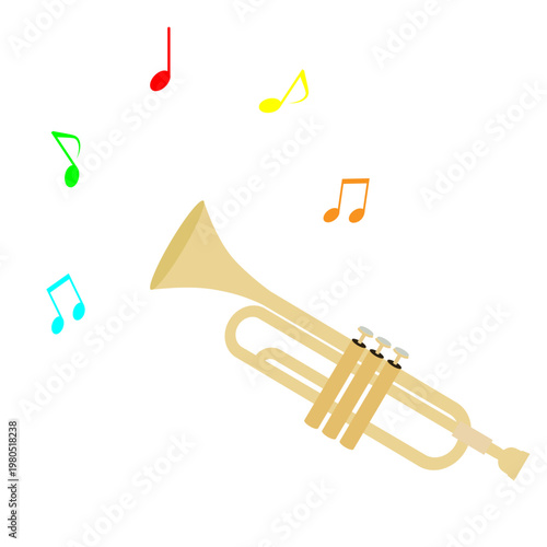 シンプルなトランペットと音符のイラスト素材