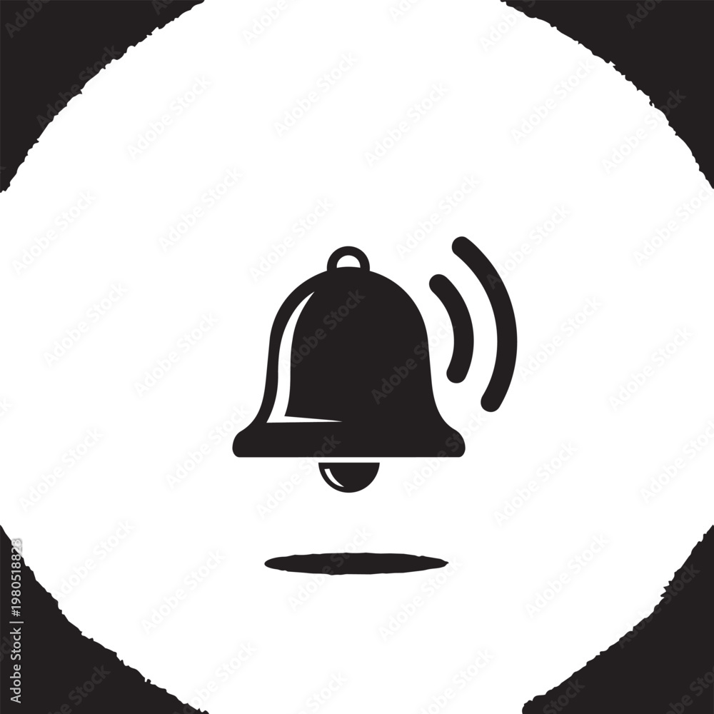 Fototapeta premium Bell silhouette with sound waves, representing alert notification signal and communication, ring icon symbol for message or event reminder.