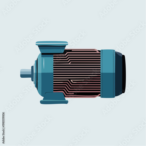 Teal electric motor illustration with copper wiring