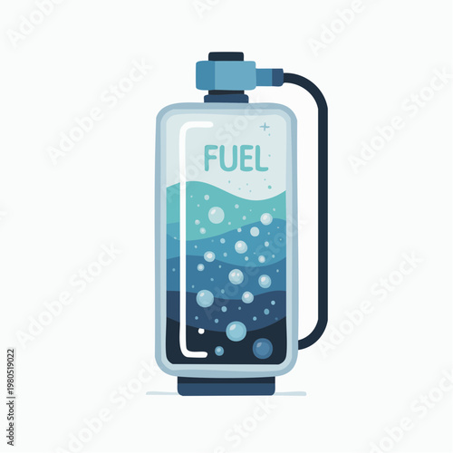 Fuel tank illustration with bubbles and hose