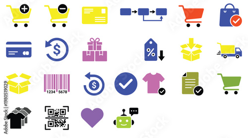 Collection of colorful ecommerce icons for online shopping and retail services