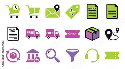 Collection of ecommerce icons for business and shopping concepts