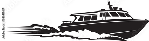Speedboat, yacht, boat, vector, black, illustration, nautical, transportation