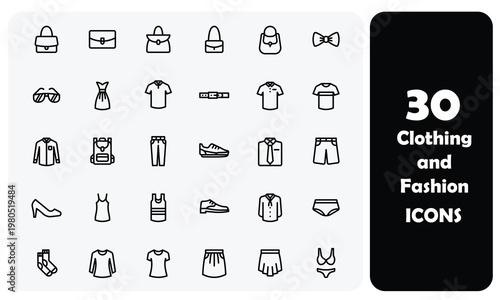 30 Minimalist Clothing and Fashion Line Icons Set for Apparel and Lifestyle