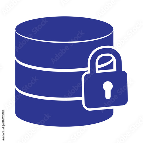 A secure database symbol with a padlock icon on a solid blue background.