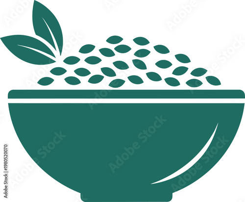 Minimalist vector icon bowl of grains with leaf accent abstract eco food concept clean brown single color modern sustainable nutrition symbol