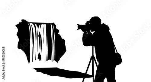 Photographer Taking Pictures Of Waterfall.