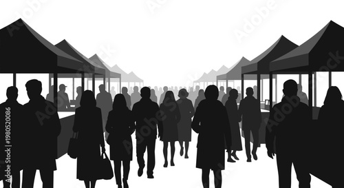 People Walking Under Market Canopies.