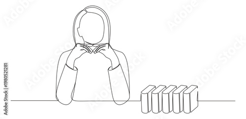 a continuous line drawing of a woman in formal attire who exudes an aura of professionalism, confidence, and intellectuality. The object is formed by a single, unbroken black line on a white backgroun