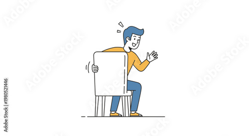 Surprised Man Sitting on Chair and Looking Back Startled Vector Illustration Design