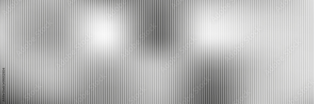 Obraz premium Acrylic satin corrugated glass texture light gray background. Blurred soft ribbed transparent striped door window overlay. Metal silver reeded polycarbonate sheet. Abstract vertical gradient pattern