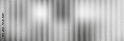 Acrylic satin corrugated glass texture light gray background. Blurred soft ribbed transparent striped door window overlay. Metal silver reeded polycarbonate sheet. Abstract vertical gradient pattern