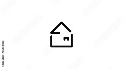 Minimalist Black and White Outline of a House Icon, Simple Geometric Design Representing Home