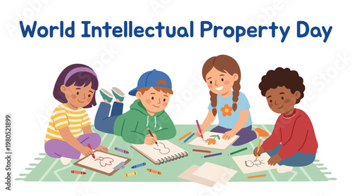 vector children celebrating "World Intellectual Property Day" 1