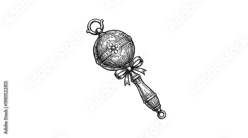 Elegant Black and White Baby Rattle Drawing
