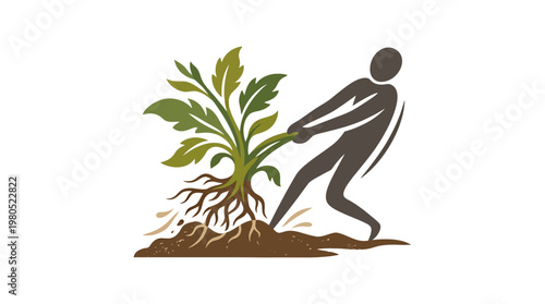Man Pulling Plant Logo