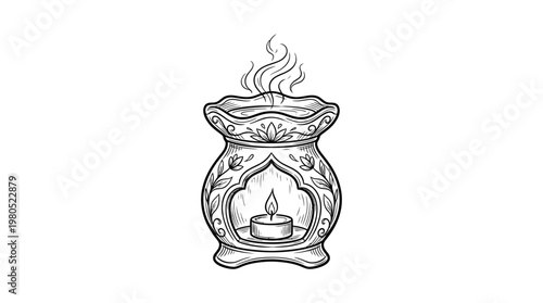 Aromatherapy Oil Burner with Burning Candle and Elegant Ornament