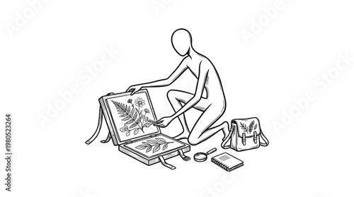 Botanist Examining Pressed Plants in a Field Guide