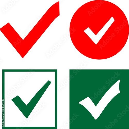 Four different checkmark icons in red green and white for approval and confirmation
