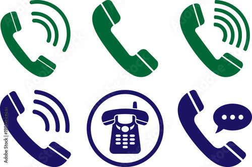Collection of colorful phone icons for communication and customer service concepts