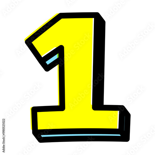 ポップな数字の「1」単体素材。黒太フチと黄色文字のアメコミ風フォント。セール・価格用。