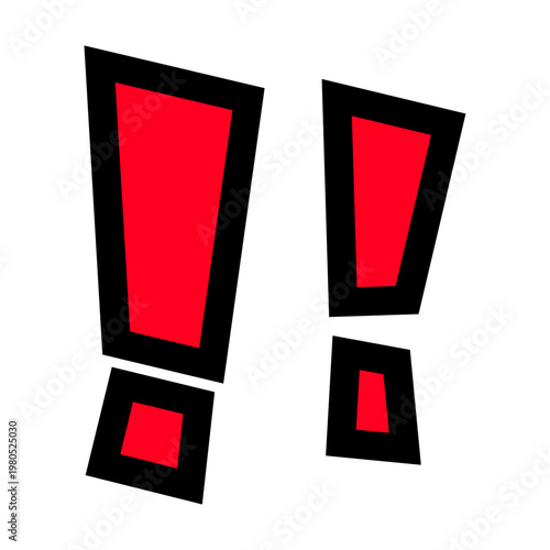 「!!」ビックリマークの文字パーツ。黒太フチと赤文字のポップな記号。注目・驚き・セール用素材。