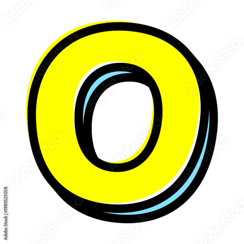ポップな数字の「0」単体素材。黒太フチと黄色文字のアメコミ風フォント。セール・価格用。