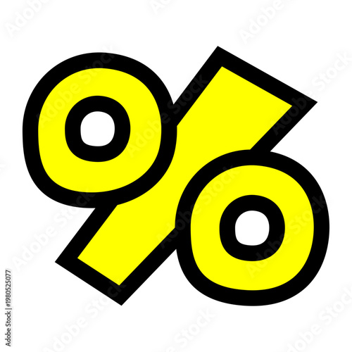 パーセント記号「％」の文字パーツ。黒太フチと黄色文字のポップなアイコン。セール・達成率・統計用。