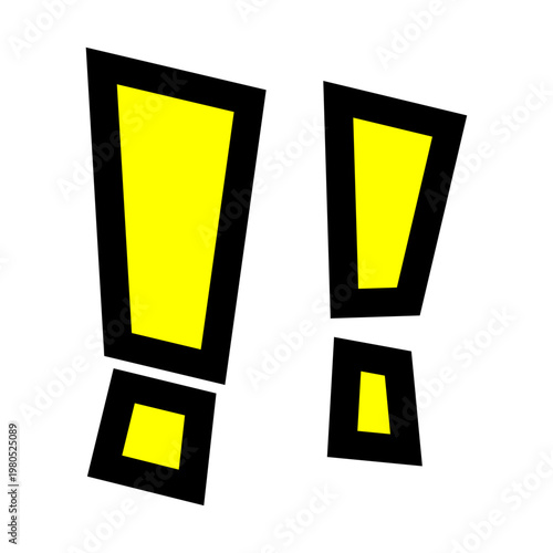 「!!」ビックリマークの文字パーツ。黒太フチと黄色文字のポップな記号。注目・驚き・セール用素材。