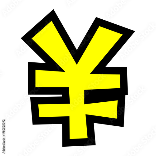 円記号「￥」の文字パーツ。黒太フチと黄色文字のポップなアイコン。価格表示・セール・値札用。