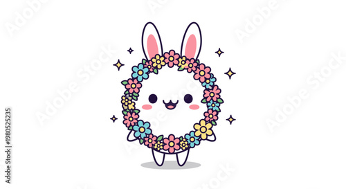 Cute Flower Crown Bunny Character Portrait.